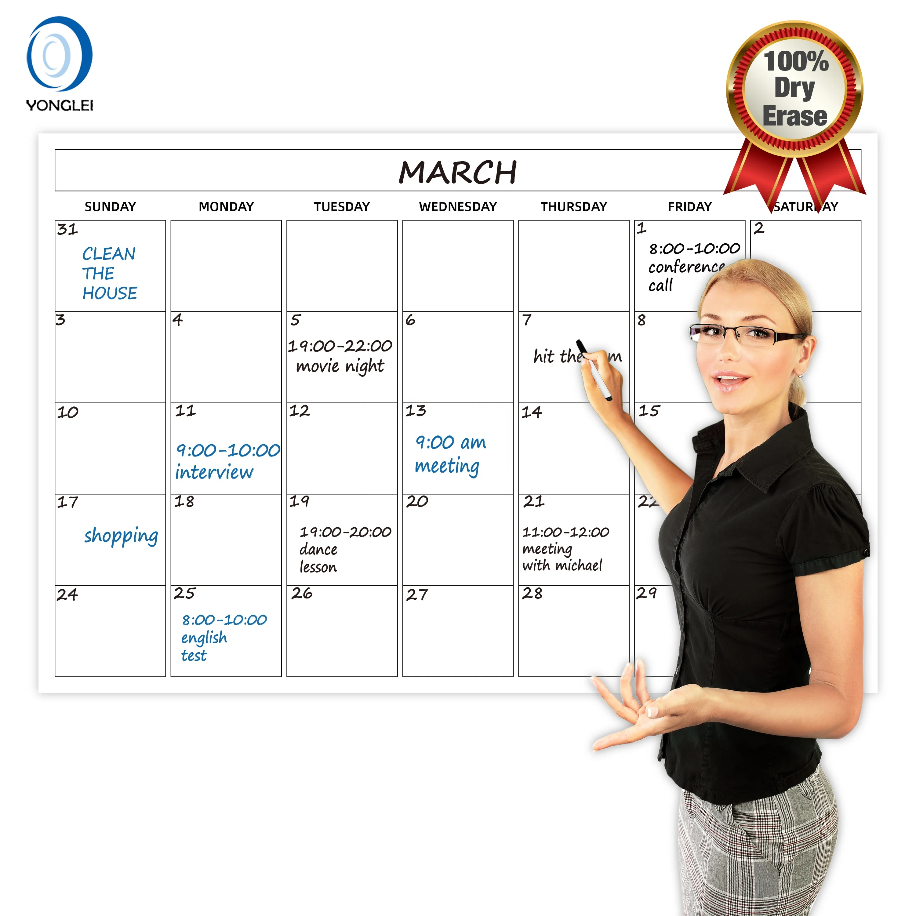
024-3A2 Nanotechnology dry erase monthly planner calendar reusable wall calender printing 