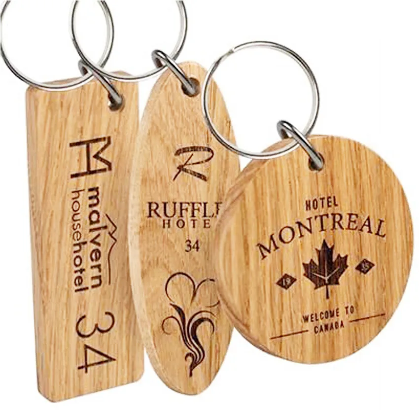 custom logo engraved novelty promotional branded wooden key ring
