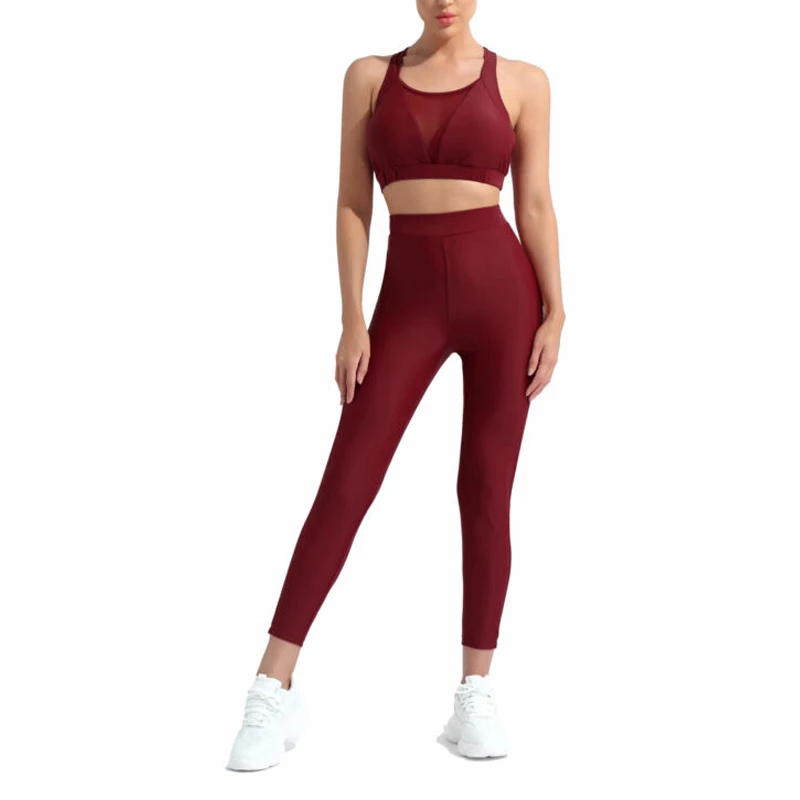Red Color Women Gym Set Seamless Yoga Sportswear Sport Suit High Waist Leggings Workout Bra New Design Yoga Wear Sets