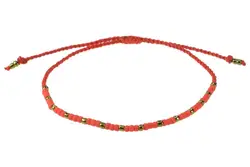 The Red Thread Bracelet with Japanese Glass Seed Beads on Hand-twisted Cotton String Set on Paper Card