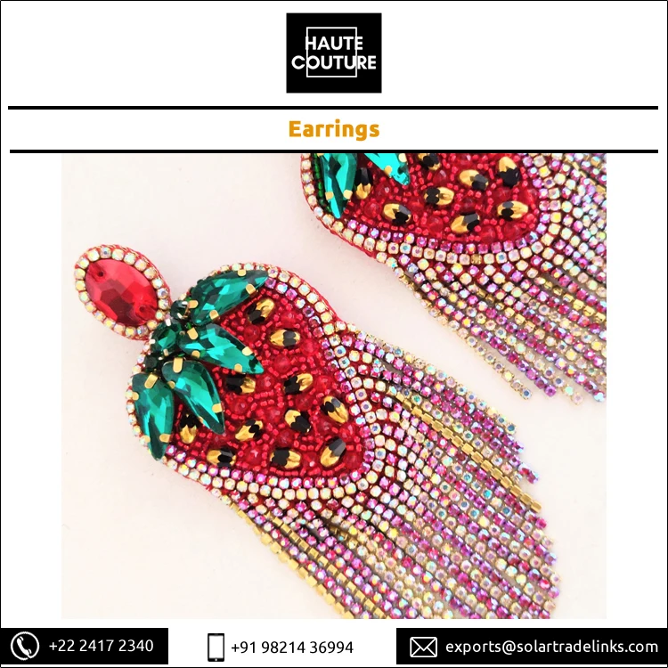 Новинка 2021 модные украшения длинные серьги-подвески ручной работы в виде клубники с зелеными листьями и кисточками для женщин 12 см