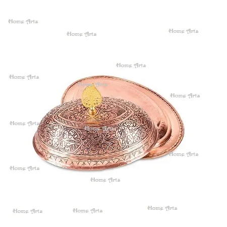 Premium Quality Copper Hammered Butter Dish Embossed Design Round Customized Size Copper Butter Dish and Plate