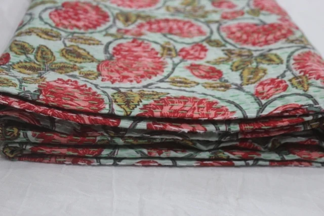 Hand Block Cotton Bedding Bedspread Reversible Twin Blanket Kantha Quilt For Home Decoration