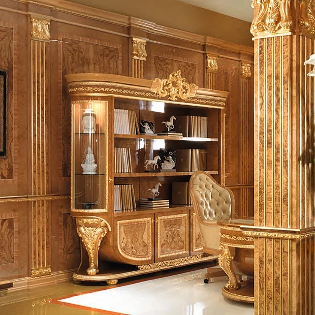 Luxury italian style hand made carved wood office writing table for Grand Palace, Gilded writing desk