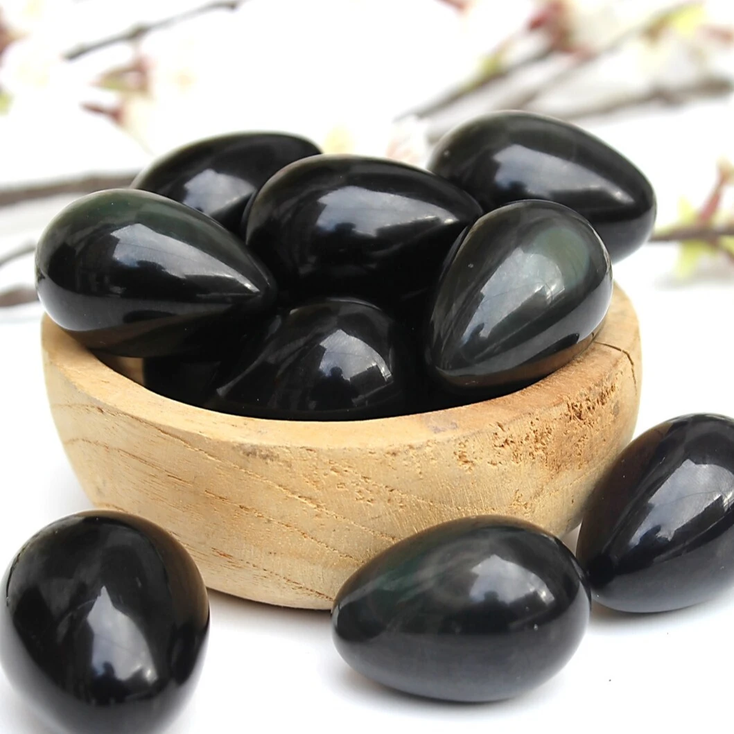 Amazon Best selling Gemstone Black Obsidian Carved Eggs Healing Crystal Meditation Chakra Balancing Reiki Crafts Home Decoration