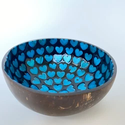 Handmade Coconut Shell Bowl with ATM Sea Shell Within Heart Patterns Onside OEM ODM Customize Accept