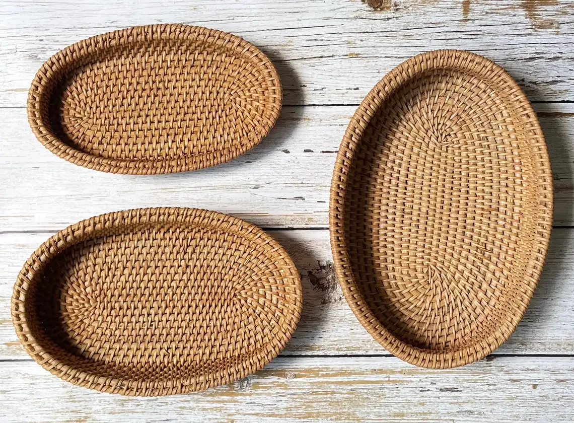 Oval Rattan Woven Tray  for Coffee Table, Woven Wicker Storage Basket for home office organization
