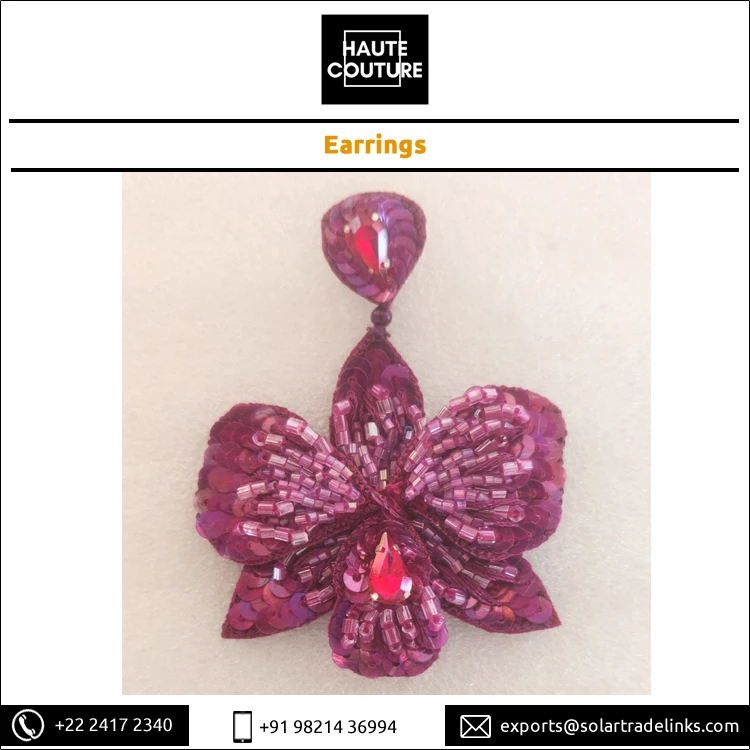 Элегантные Дизайнерские вырезанные Блестки из бисера Дана праздничная одежда ручной работы женская для девочек орхидеи фиолетовые серьги