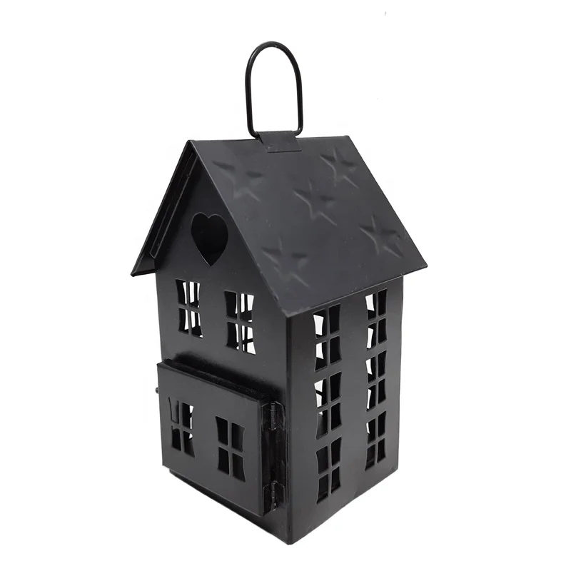 Outdoor Decoration Glass & Iron Lantern Matt Black Colour Standard Size Candle Holder And Candle Stand Handmade
