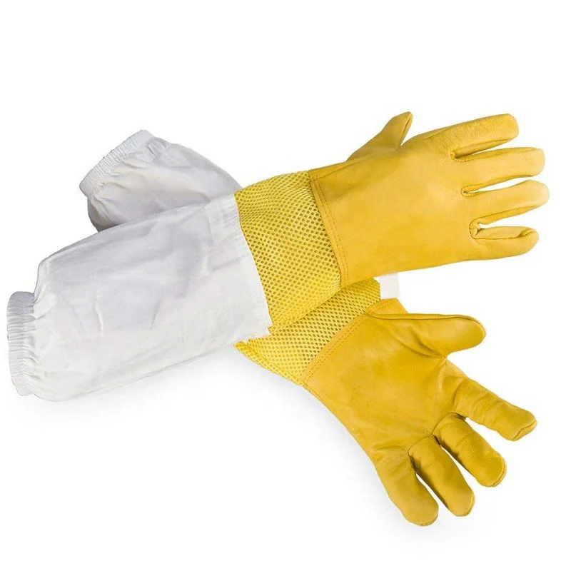 High Quality Most custom Anti sting Gloves for Beekeeping Customize print Wholesale Goatskin Bee Keeping Vented Long Sleeves