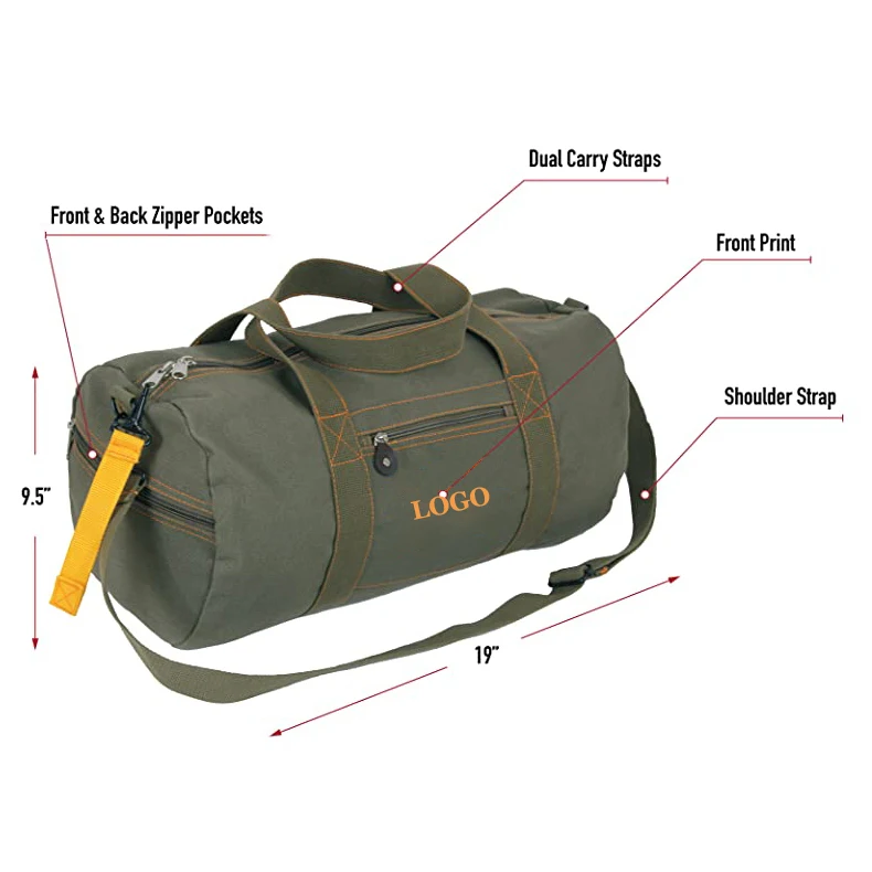 Heavy Duty Canvas Travel Duffel Bag Zipper Closure Man Woman Gym Sports Fitness Camping Outdoor Equipment Weekend Duffel Bag