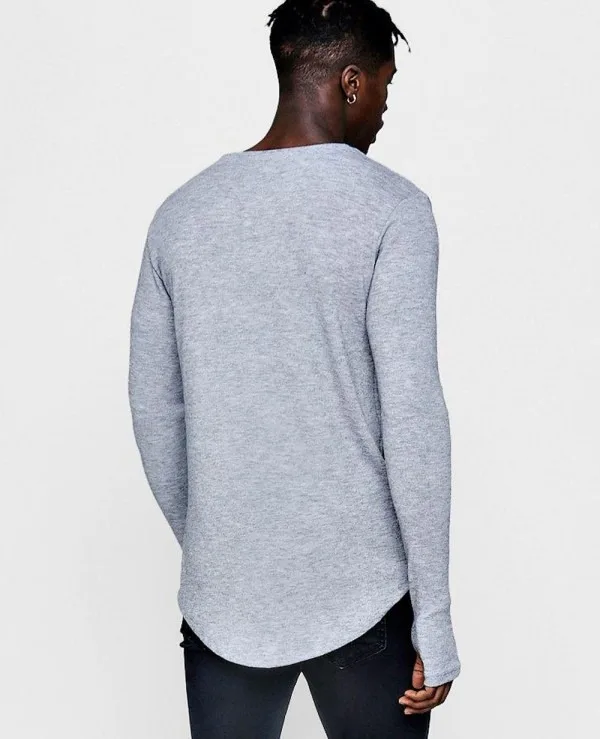 Super Soft Touch Longline Curved Hem Square Neck With Thumbhole  Cotton T Shirt Men Wholesale Top Quality