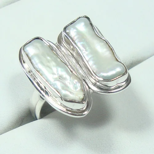 Natural biwa pearl sterling silver 925 trendy design high quality jaipur handmade jewelry gemstone rings eternity vermeil