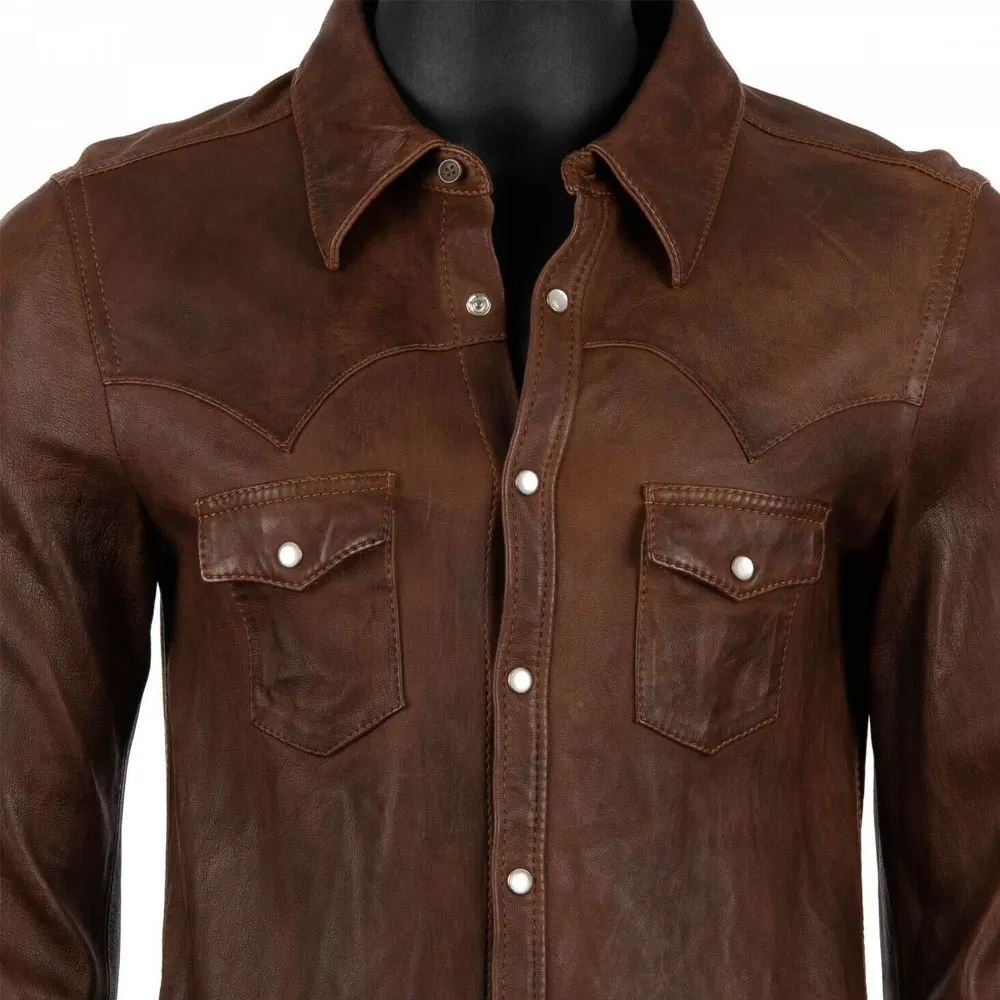 
Turn Down Collar Outer Wear Covered With Button Good Quality Sheep Leather Jacket 