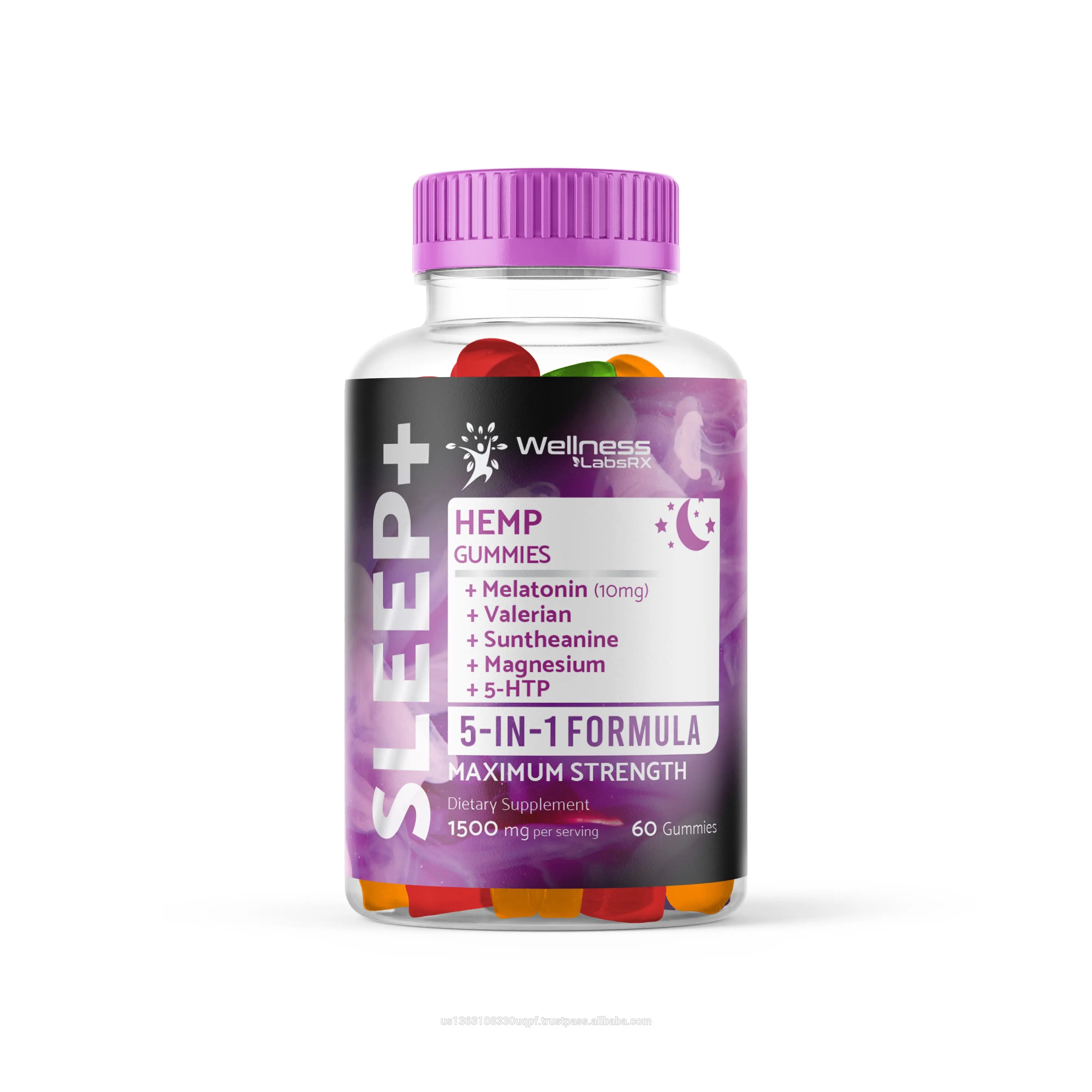 
4-pack Hemp Gummies Tincture Drops for Sleep & Restlessness with Melatonin, Valerian, 5-HTP, Suntheanine, Magnesium - 1500mg 