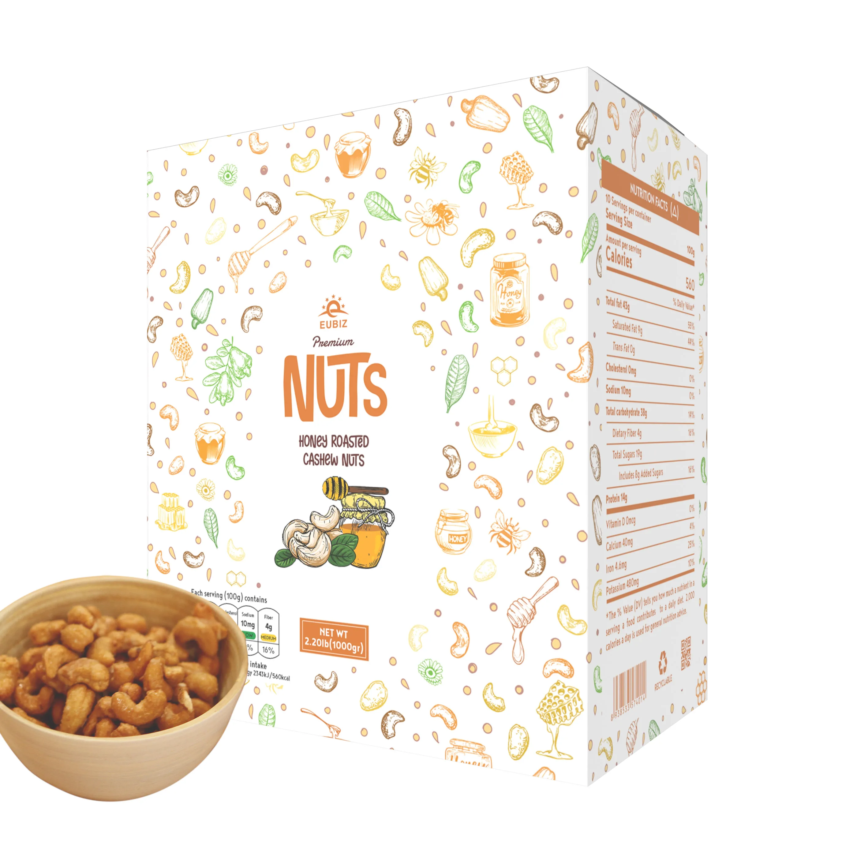 Vente en gros EUBIZ Noix de cajou Miel - Premium Cashew Nuts VietNam Box (paper) 1000g (35.3 OZ) - Noix de cajou pure