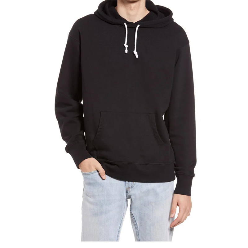 
New Design Solid Men S Clothing Wholesale Custom Logo Solid Over sized Black Hoodie Pullover 
