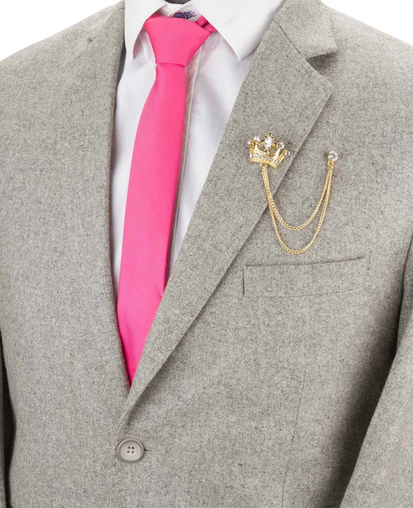 Wholesale fashion crown men gold suit brooch lapel pin with chain
