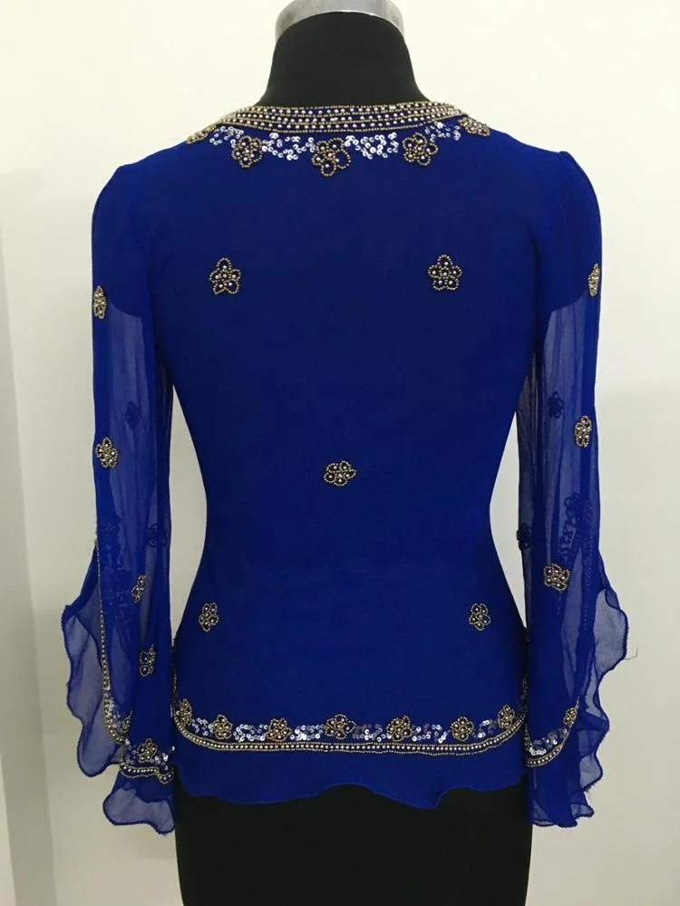 European Ladies Top Latest Best Design Blouses Fashion Tops Beaded Top Quality Heavy Hand Beaded Work High Street Sequin Summer