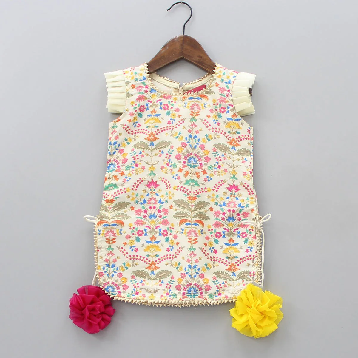 Детский топ с цветочным принтом и кружевом без рукавов арарой дупаттой плиссированными оборками на рукавах вышивкой нитками для