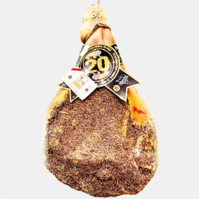 Italian food MACELLERIA BACCI cured pork meat pork leg tuscan prosciutto DOP raw and seasoned