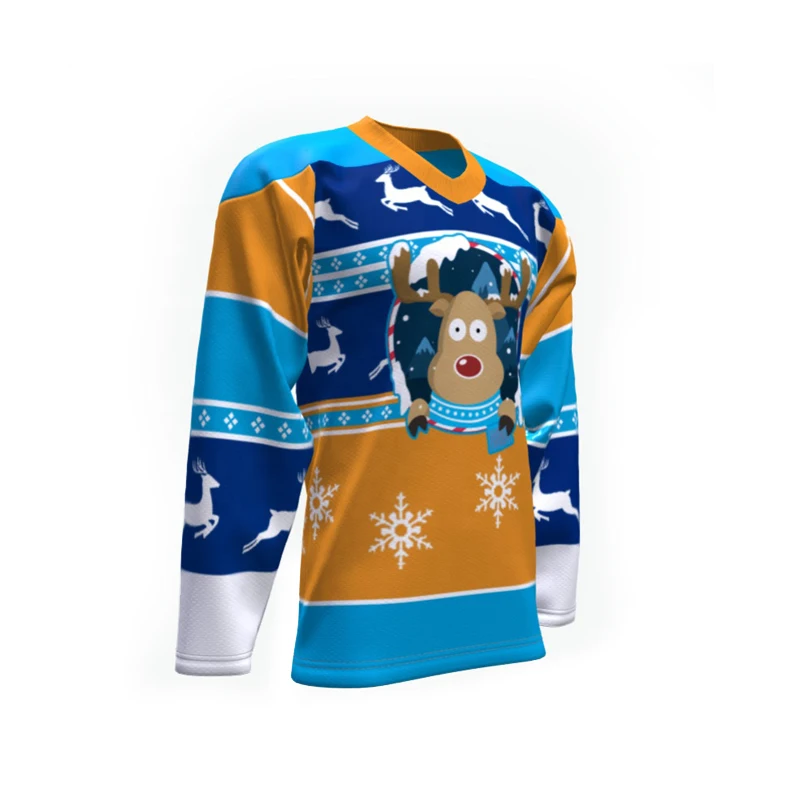 Men Sublimation Ice Hockey Jerseys Long Sleeves V-Neck Ice Sports Wear Warm Hockey Jerseys