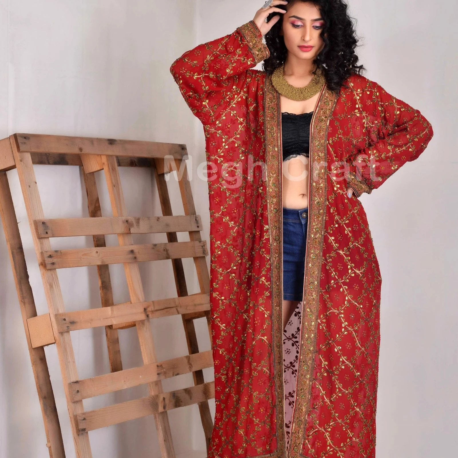 Summer beach wear kimono-Mykonos kimono - Beaded kimono kaftan -Indian vintage handwork sari kimono - Chiffon Bikini Cover up