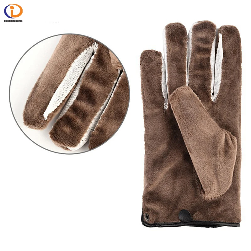 Men Pu Leather Fleece Lined Gloves Waterproof Warm Winter Driving Motorcycle Touch Screen Leather Gloves