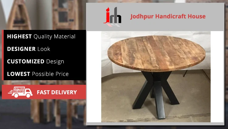 
Bulk Selling Wooden Round Top Dining Table with Iron Base at Wholesale Price 