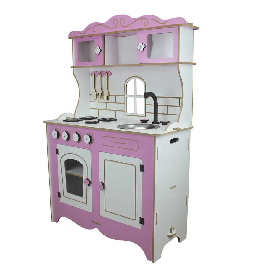 New Design Kids Pretend Play Toys Happy Kitchen Furniture Kids Cooking Girls Cute Wooden Kitchen Set Toys