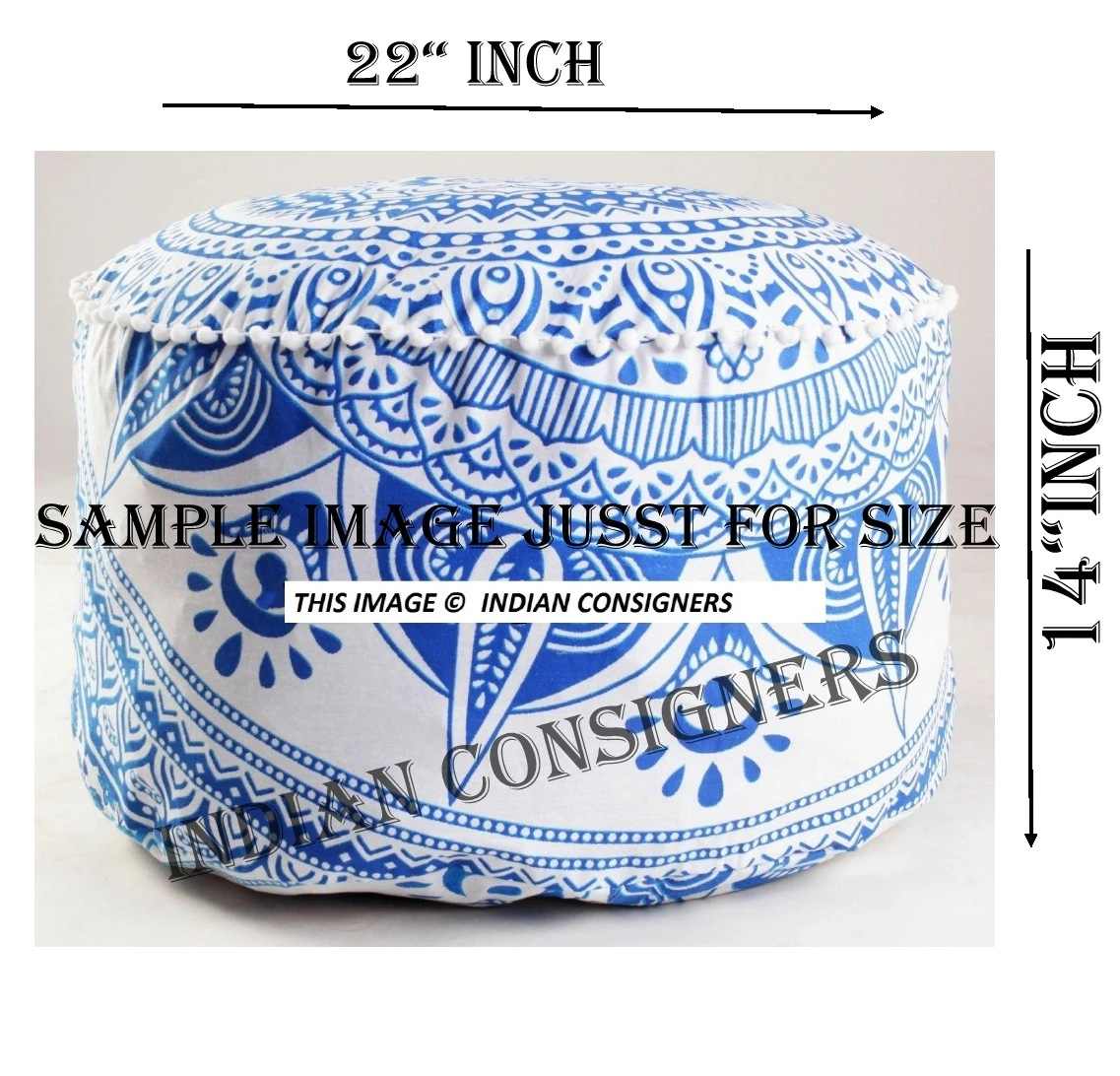 Handmade Cotton Peacock Mandala Pouf Cover Modern Chair Stool Ottoman Cover in Multiple Colors for Home Living Room