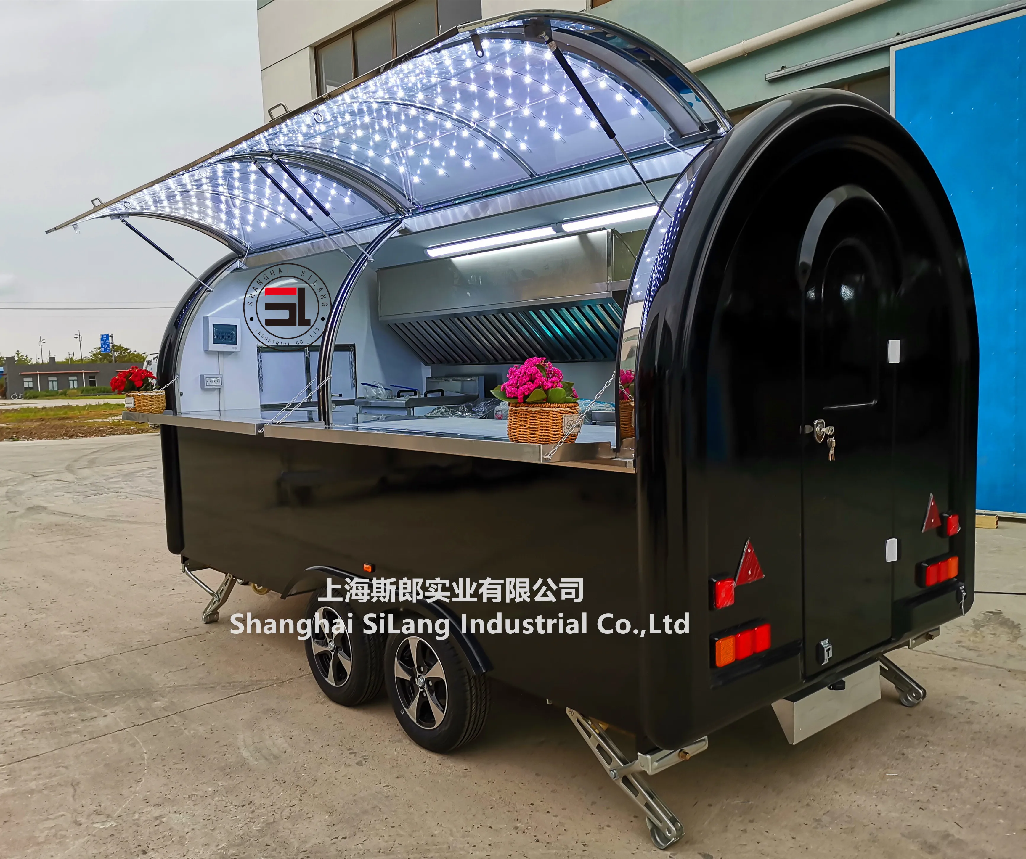 
SLUNG Black Customized Multifunctional Food Trailer/Coffee Food Truck with Baking Equipment/ Pizza Hamburger Camper Cart 