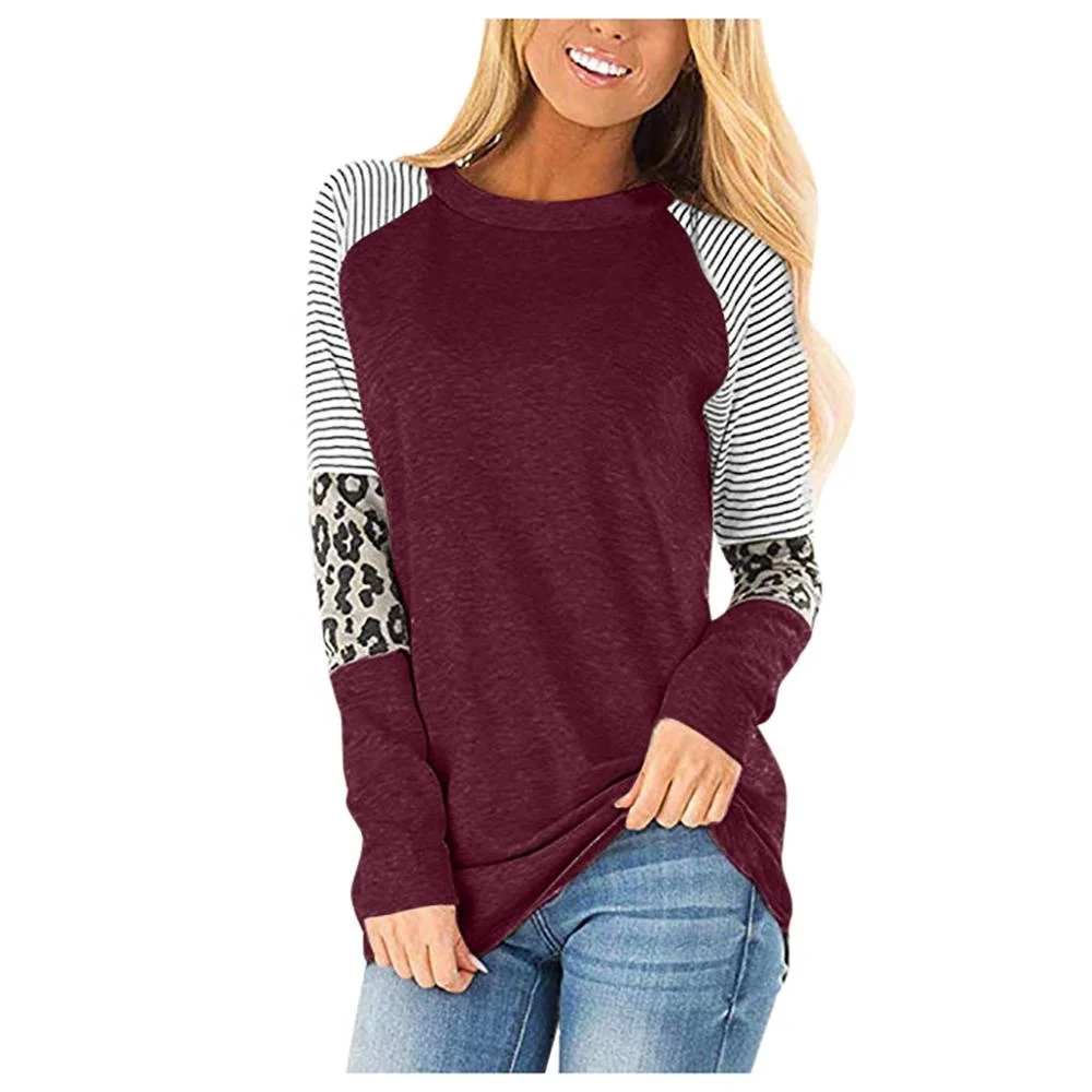 
 Женская Полосатая футболка с леопардовым принтом  