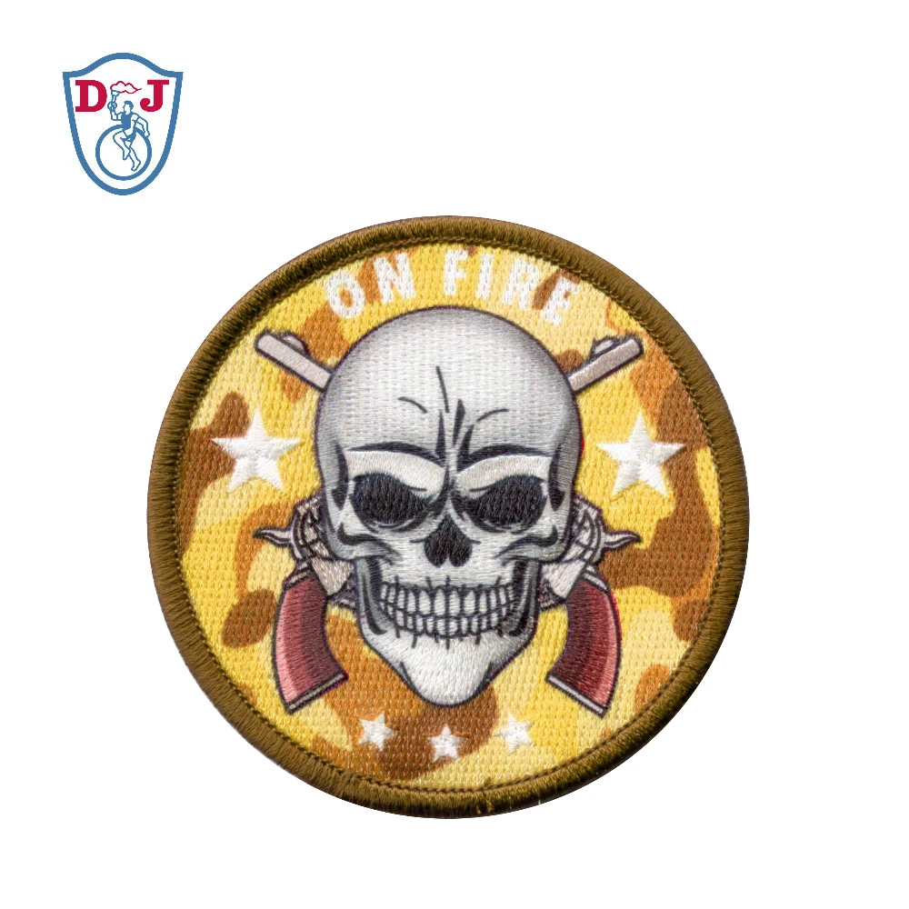 High Quality Skull Design Partial Sublimation Partial Embroidery Patch for Biker Jacket