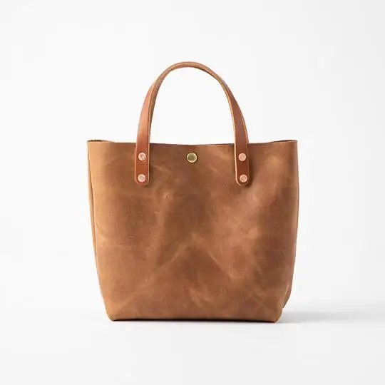 Cognac Mini Tote For Girls Real Leather Small Tote Bag For Ladies Christmas Gift Small Size Tote For Women