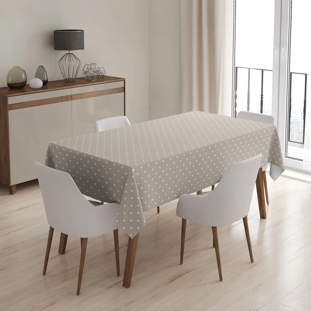 
High Quality PVC Table Cloth with Nonwoven Backing 122-54 Polka Dot Design Beige 