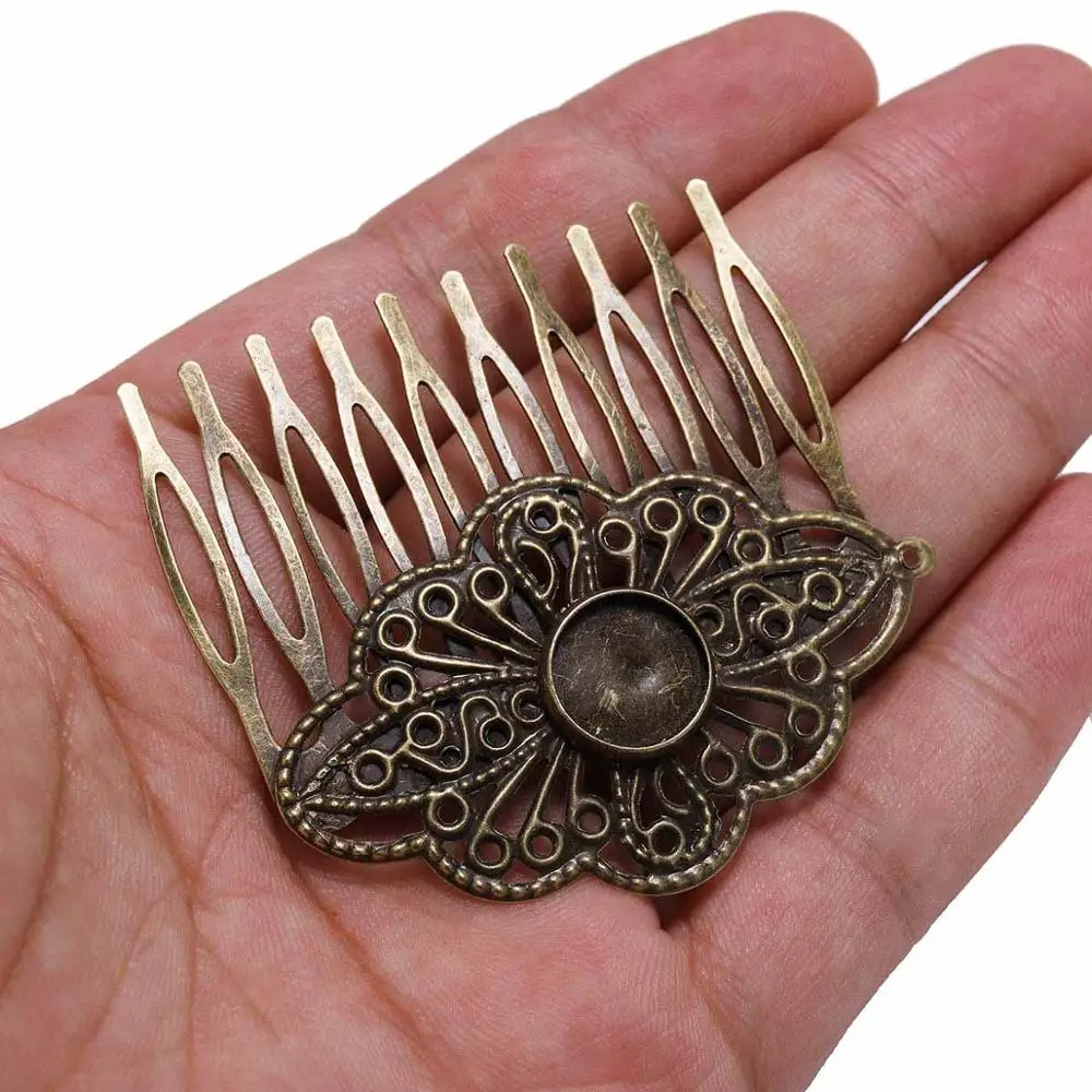 
5pcs 52*56mm Antique bronze Hair Comb Jewelry Making Hairpins Findings Fit 12mm Glass Cabochons settings Hair Clips Accessories 