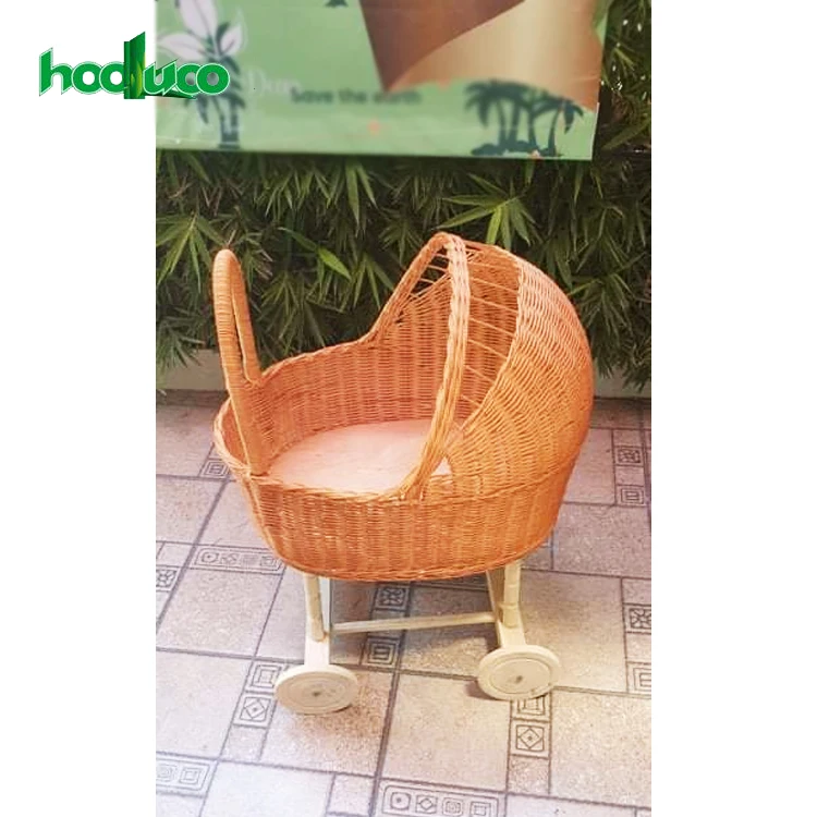 Custom Design For Home Decor Natural Stroller Carriage Toy Babies Doll Rattan Baby Trolley