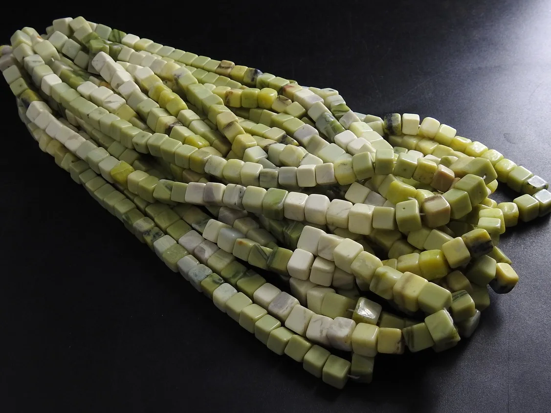 Green Indian Opal Smooth Cube Box Cuboid Bead Handmade Loose Stone Shaded For Jewelry Makers Wholesaler Supplies 16Inch Strand