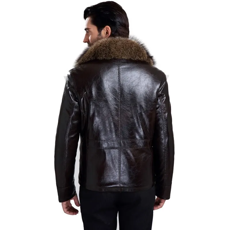 Top Quality Fashion men Black Real Sheep Skin Shearling Jacket Double Face Winter Lamb
