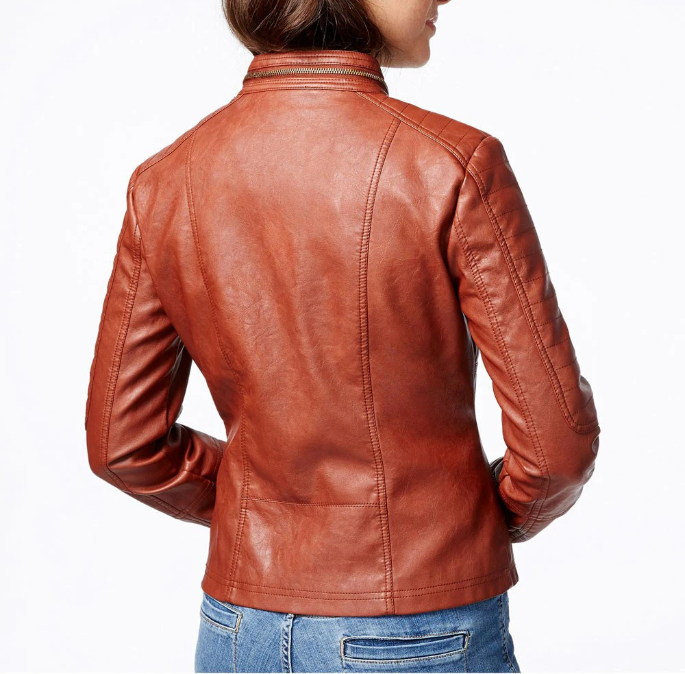 Custom Made Black Women fashion leather jacket ladies Faux Leather Motor Biker Short Coat PU Jacket for girls