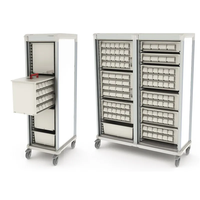 Sliding door medical storage trolley cart with mouldar tray