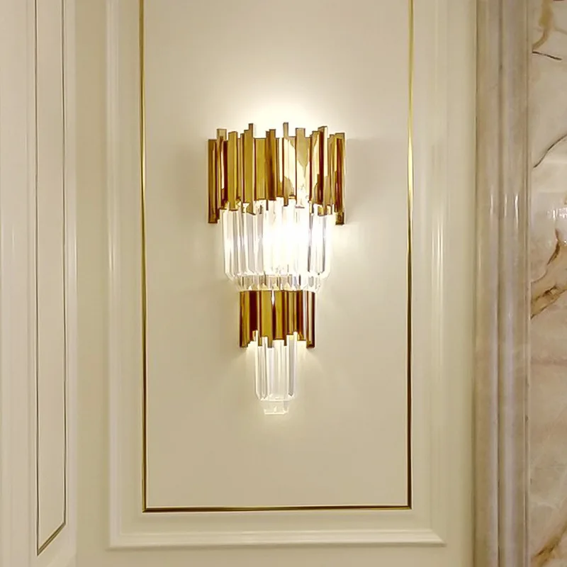 Modern Style Cylinder Wall Light Clear Glass 3 Lights Gold Wall Sconce for Living Room Bedroom Toilet Reading Room Lamp
