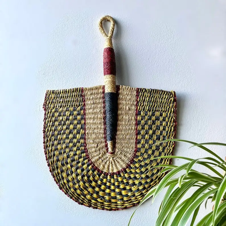 Vintage Bolga Hand Fan, Natural Woven Straw Seagrass Fan Wall Decor Rustic Art Decor Cheap Wholesale