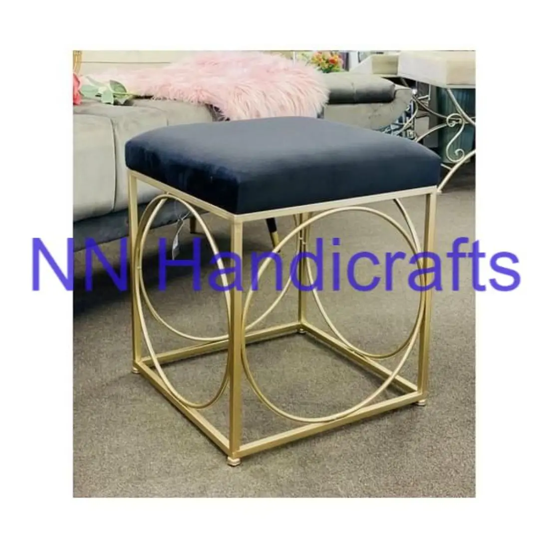 Home Hotel Restaurant Kitchen Fabric Metal Antique Color Copper Antique Round With White Fabric Seat Bench Gift Party Barstool