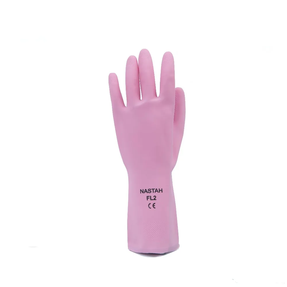 High elastic durable pink household gloves Malaysia wholesale price cleaning natural rubber material latex gloves dishwashing