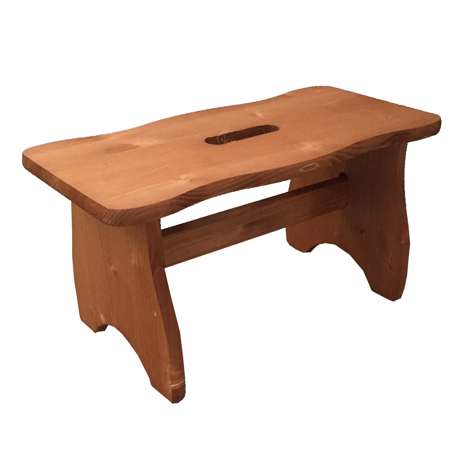Premium quality Italian little stool in pine wood walnut color Happy stool with handle for bathroom and kitchen and diy
