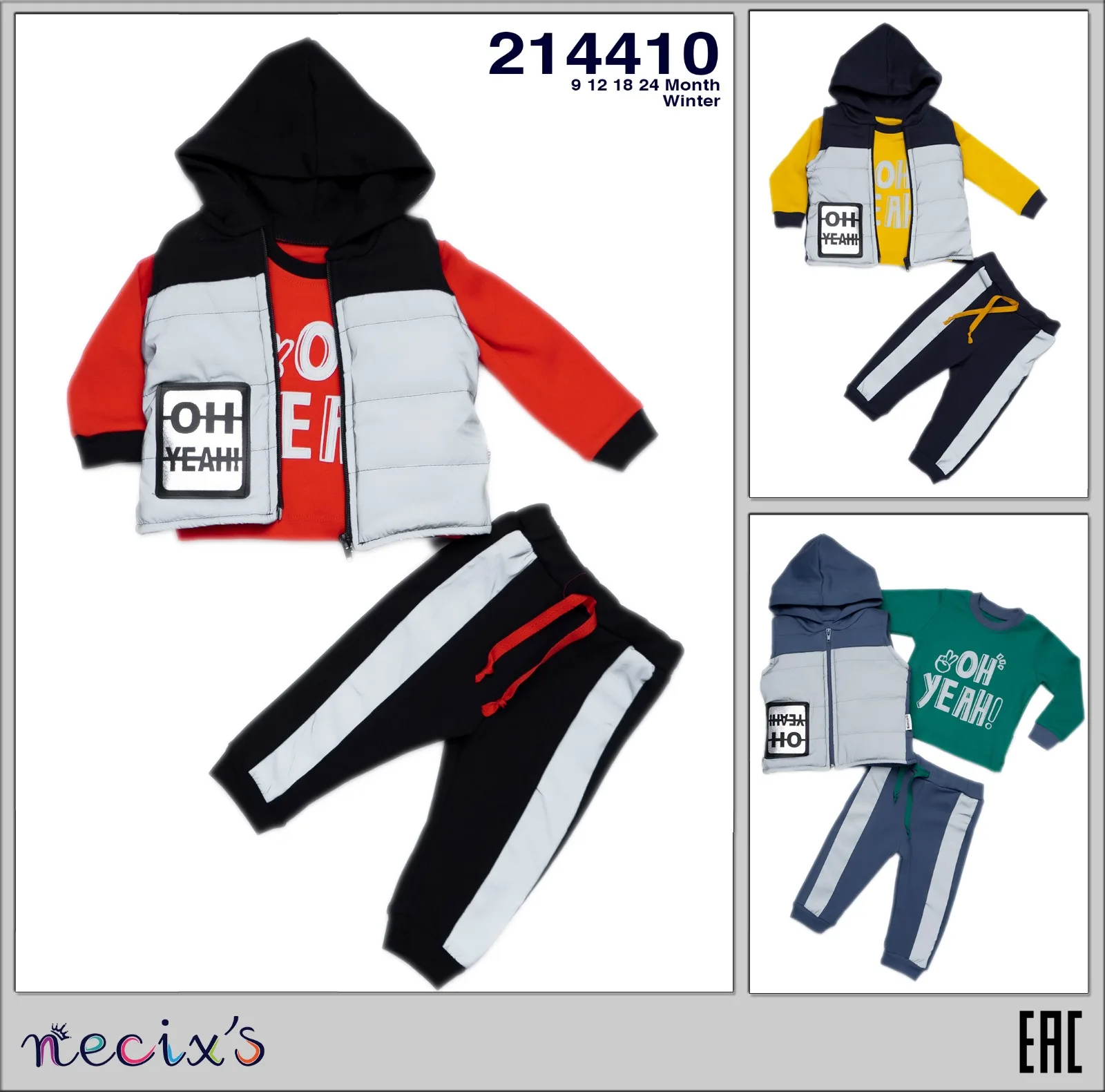 Hot Sale ! Oh Yeah 3 Pcs Boys' Winter Soft Cotton Baby Clothes Set With Vest By Necix's Brand