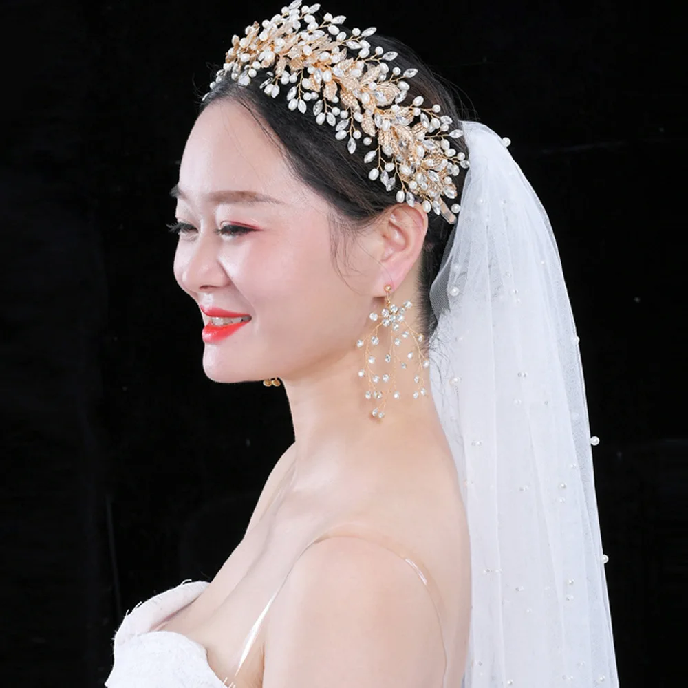 Luxury Rhinestone Wedding Headbands Glass Tiara Crystal Headpiece Bridal Hair Accessories Sliver Golden Headband