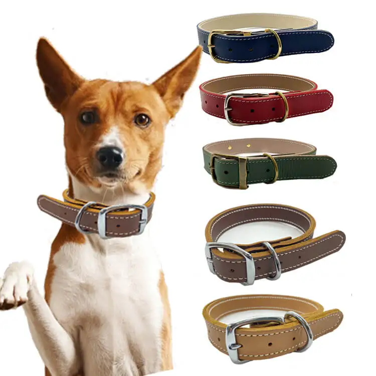 Full Grain Cowhide Natural Adjustable Comfort Outdoor Solid 100% leather dog collar luxury